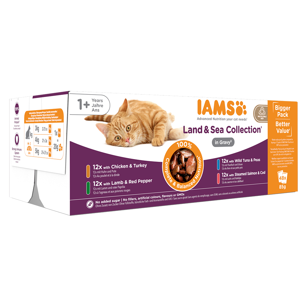 36 + 12 gratis! 48 x 85 g IAMS Advanced Nutrition Adult Land & Sea Mix - in Sauce von Iams