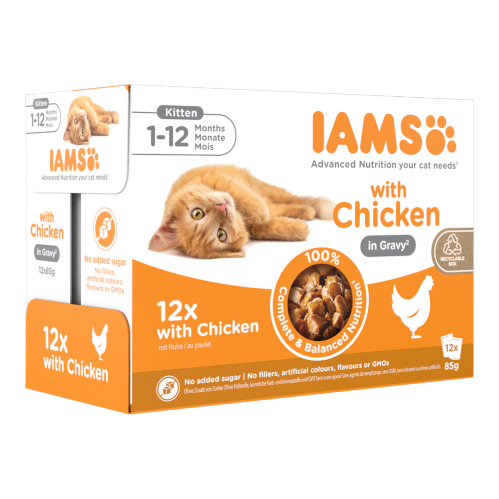 36 + 12 gratis! 48 x 85 g IAMS - Advanced Nutrition Kitten Huhn in Sauce von Iams