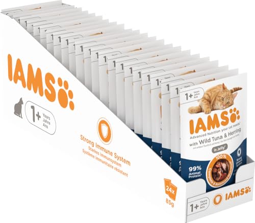 IAMS Delights Katzenfutter Nass mit Thunfisch & Hering in Gelee - Multipack für erwachsene Katzen, 24 x 85g von Iams