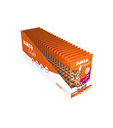 IAMS Delights Senior Katzenfutter Nass - Multipack mit Huhn in Sauce, hochwertiges Nassfutter für ältere Katzen ab 7 Jahre, 24 x 85 g von Iams