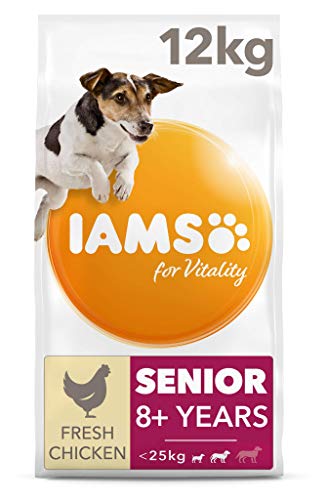 IAMS Senior Hundefutter trocken mit Huhn - Trockenfutter für ältere Hunde ab 8 Jahre, geeignet für kleine und mittelgroße Hunde, 12 kg von Iams