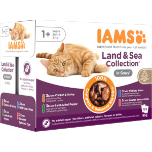 Iams Delight Adult Land & Meereskollektion in Sauce Nassfutter Katze (12x85 gr) 12 x 85 g von Iams