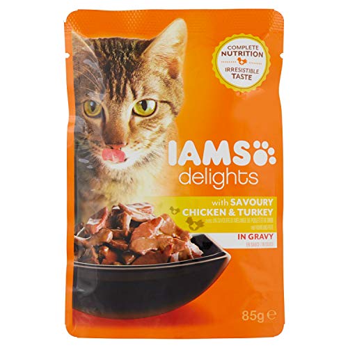 Iams Delights Adult Huhn & Pute, Nassfutter für erwachsene Katzen, Probiergröße, Einzelbeutel (85 g) von Iams