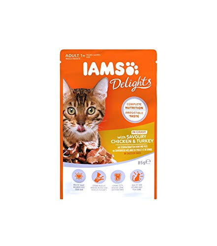 Iams Delights Adult Huhn & Pute, Nassfutter für erwachsene Katzen, Probiergröße, Einzelbeutel (85 g) von Iams