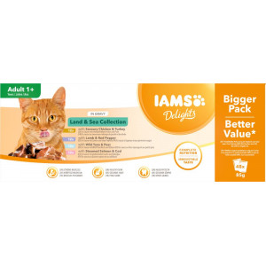 Iams Delights Adult Land & Meereskollektion in Sauce Nassfutter Katze (72x85g) 144 x 85 g von Iams