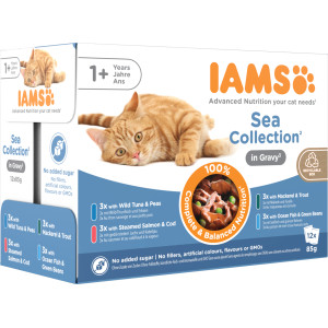 Iams Delights Adult Meereskollektion in Sauce Nassfutter Katze (12x85 g) 12 x 85 g von Iams