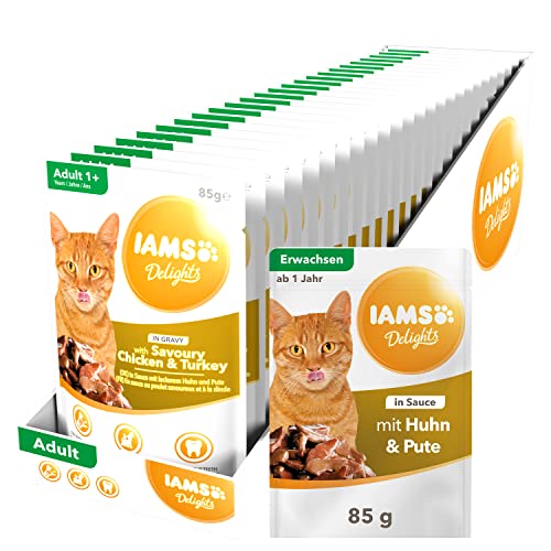 IAMS Delights Katzenfutter Nass mit Huhn & Pute in Sauce - Multipack für erwachsene Katzen, 24 x 85g von Iams