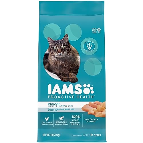 Iams Proactive Health Indoor Trockenfutter für ausgewachsene Katzen, zur Gewicht- und Haarballkontrolle von Iams