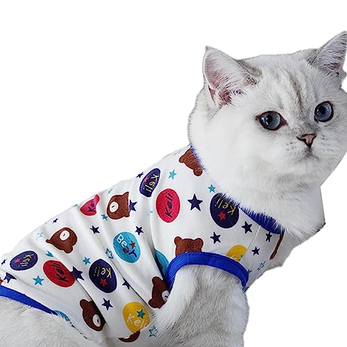Ibuloule Katzen-Shirt, Katzen-Sommer-Baumwoll-T-Shirts | Sommer-Haustierkleidung - Atmungsaktives, dehnbares T-Shirt für Katzen und Hunde, ärmellose Weste, Hundebekleidung für kleine und mittelgroße von Ibuloule