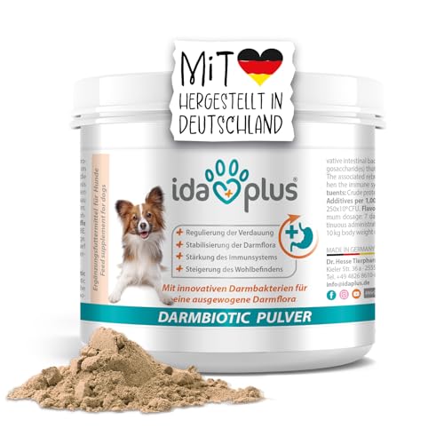 Ida Plus Darmbiotic Pulver – Probiotika zur Darmsanierung für den Hund + Präbiotika - Darmflora aufbauen nach Durchfall - gesunde aktive Darmbakterien – Immunsystem – Regulierung Verdauung – 180g von Ida Plus