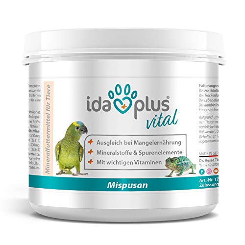 Ida Plus - Mispusan Pulver 200 g - Mineralfuttermittel mit Vitamin D3, Calcium & Spurenelementen für Amphibien, Reptilien & Vögel - Wellensittich, Kanarienvogel, Papageien & Bartagame - Mineralstoffe von Ida Plus