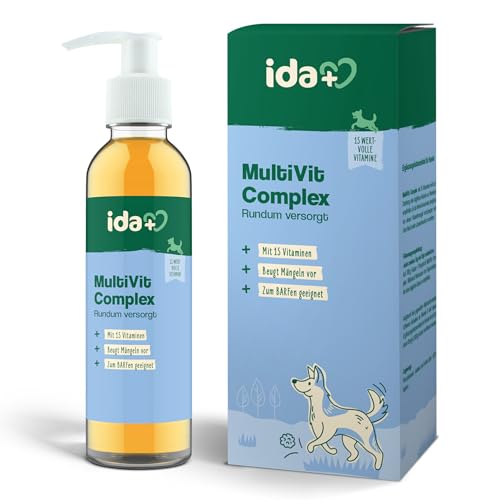 ida+ - MultiVit Complex für Hunde - 200ml - 15 wichtige Vitamine für den Hund - Ideal zum Barfen - Vitamin B Komplex - Vitamin A, D, D3, E, K, Biotin - für eine optimale Vitamin-Versorgung von Ida Plus