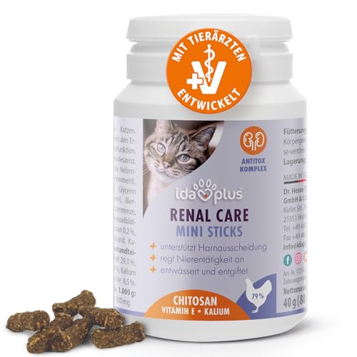 Ida Plus Renal Care Mini Sticks - für eine natürlich gesunde Nierenfunktion - gleicht Phosphatüberschuss aus - bindet urämische Toxine bei Katzen - unterstützt die Harnausscheidung der Katze - 80 STK von Ida Plus