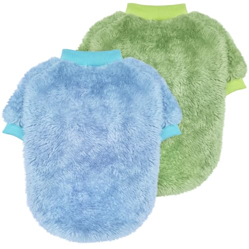 Idepet 2PCS Hund Pullover Haustier Pullover Pullover, Warme Welpe Sweatshirt Hunde Mäntel Pyjamas Katze Bekleidung Strickwaren Jumpsuit Kleidung Chihuahua Yorki Kleiner Mittlerer Hund (GreenBlue, L) von Idepet