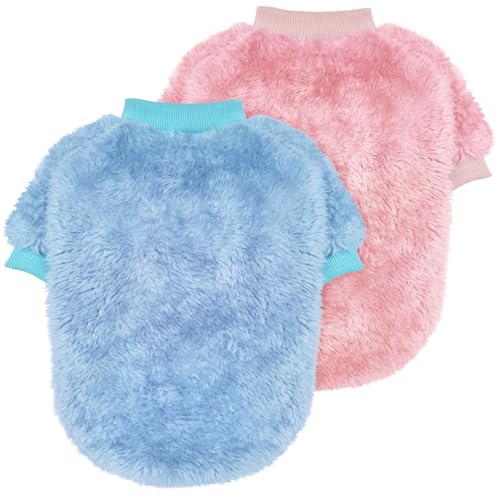 Idepet 2PCS Hund Pullover Haustier Pullover Pullover, Warme Welpe Sweatshirt Hunde Mäntel Pyjamas Katze Bekleidung Strickwaren Jumpsuit Kleidung Chihuahua Yorki Kleiner Mittlerer Hund (PinkBlue, L) von Idepet