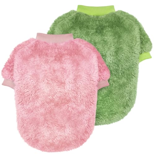 Idepet 2PCS Hund Pullover Haustier Pullover Pullover, Warme Welpe Sweatshirt Hunde Mäntel Pyjamas Katze Bekleidung Strickwaren Jumpsuit Kleidung Chihuahua Yorki Kleiner Mittlerer Hund (PinkGreen, L) von Idepet