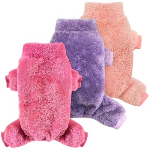 Idepet 3er-Pack flauschiger Samt-Hunde-Pyjama, Plüsch-Hundepullover, Einteiler, weiche Haustierkleidung, Winter-Outfit, Hunde-Pyjama, Welpenanzug, Katzenmantel, Größe S von Idepet