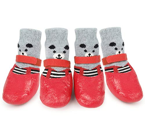 Idepet 4 PCS Haustier Hundesocken,wasserdichte rutschfeste Hundesocken Haustier Hund Pfotenschutz Fußabdeckung Hund Regen Schneeschuhe Socken von Idepet