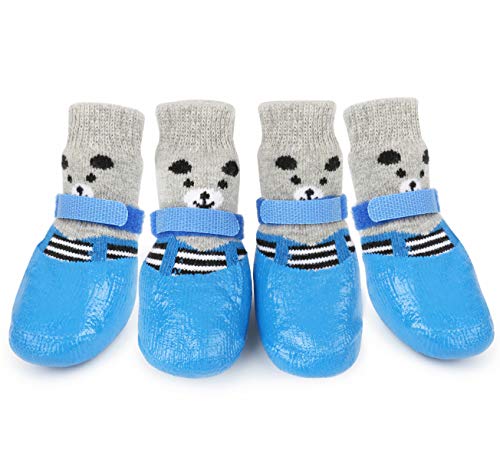 Idepet 4 PCS Haustier Hundesocken,wasserdichte rutschfeste Hundesocken Haustier Hund Pfotenschutz Fußabdeckung Hund Regen Schneeschuhe Socken von Idepet