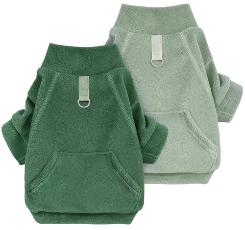 Idepet Fleece-Hundepullover, 2 Stück, Winter-Hundekleidung, Rollkragen, Hunde-Sweatshirt, Haustierkleidung, dehnbar, für kleine Hunde, Katzenbekleidung mit Leinen-Ring, Grün, Dunkelgrün, Größe XXL von Idepet