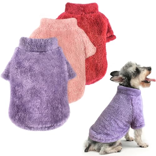 Idepet Fleece-Hundepullover, Samt, flauschige Katzenkleidung, weiche Hunde-Outfits, Thermo-Hundekleidung, Herbst-Winter-Haustiermantel für kleine Hunde, 3 Stück von Idepet