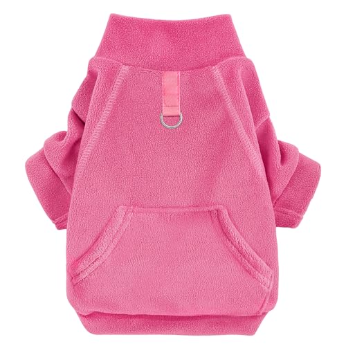 Idepet Fleece-Hundepullover, Winter-Hundekleidung, Rollkragen, Hunde-Sweatshirt, Haustierkleidung, dehnbar, für kleine Hunde, Mantel mit Ring für die Leine, Katzenbekleidung (Rosarot, XXL) von Idepet