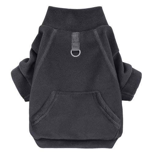 Idepet Fleece-Hundepullover für den Winter, Rollkragen-Sweatshirt, Haustierkleidung, Katzenbekleidung, dehnbar, für kleine Hunde, mit Ringtasche für die Leine (Schwarz, M) von Idepet