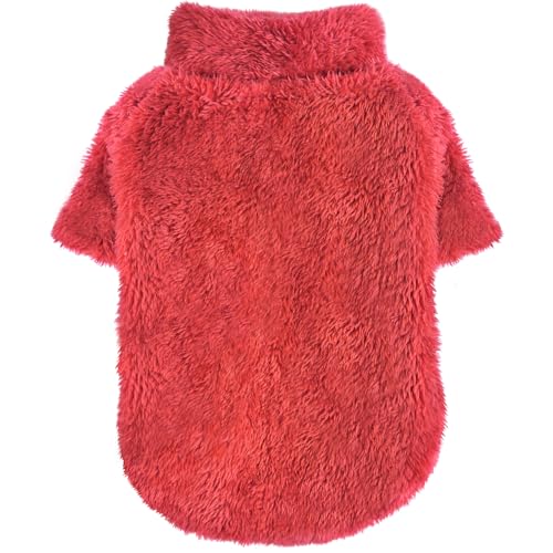 Idepet Fleece-Hundepullover für kleine Hunde, Samt, Welpenkleidung, flauschige Katzenbekleidung, weiche Hunde-Outfits, Thermo-Hundekleidung, Haustiermantel für Herbst und Winter, Weinrot, Größe XL von Idepet