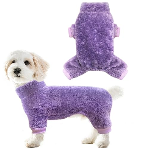 Idepet Fuzzy Hunde-Pyjama aus Samt, Plüsch-Hundepullover, Einteiler, weiche Haustierkleidung, Winter-Outfit, Hunde-Pjs, Welpen, Overall, Katzenmantel (XS, Lila) von Idepet