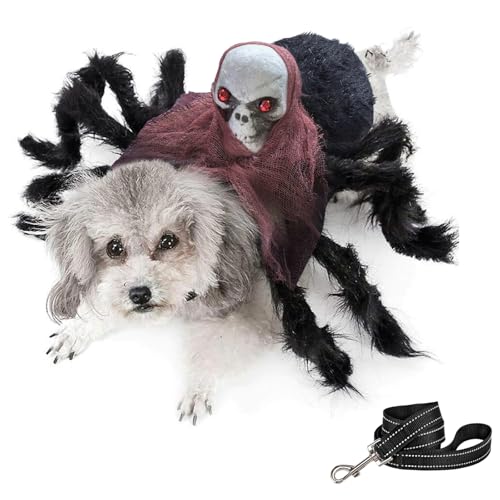 Idepet Halloween-Hundekostüm, Spinnenkostüm mit Leine, lustige Urlaubs-Cosplay-Kleidung, Halloween-Schädel-Verkleidung, Dekoration für Hunde und Katzen (roter Totenkopf, Größe L) von Idepet