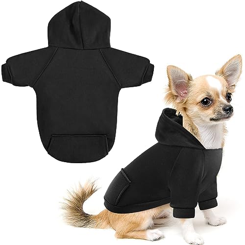 Idepet Haustier-Kapuzenpullover für kleine Hunde, Chihuahua-Kleidung, warmer Mantel, Jacke, Herbst, Welpen-Outfits, Katzen, Hundekleidung (Größe XS, Schwarz) von Idepet