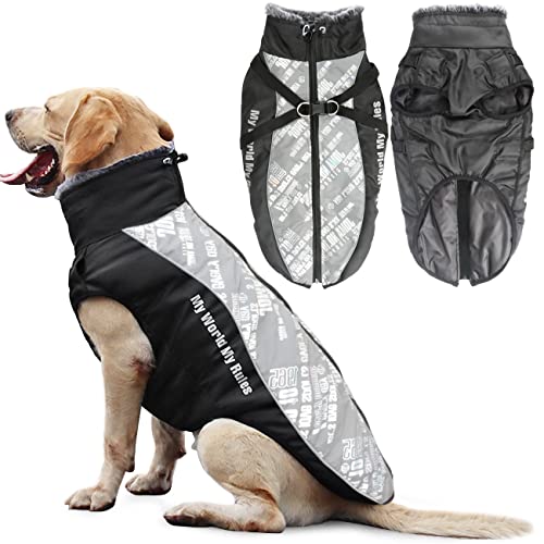 Idepet Hund Mantel Warme Jacke, Reflektierender Haustier-Schneeanzug Sport im Freien wasserdichte Hundekleidung Outfit-Weste für mittelgroße Hunde mit Gurtloch von Idepet