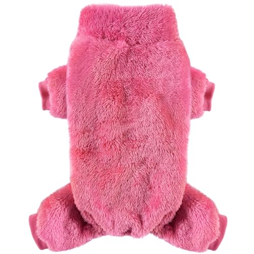 Idepet Samt-Hunde-Pyjama, Rollkragenpullover, flauschiger Plüsch-Einteiler, weiche Katzenbekleidung, Haustierkleidung, Winter-Outfit, Hunde-Pyjama, Welpenoverall für kleine Hunde, Katzen (Rosered, S) von Idepet