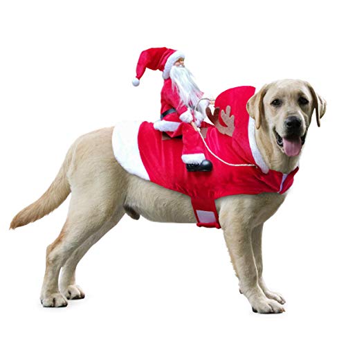 Idepet Hundekostüm Weihnachten, Hund Weihnachten Kostüm mit Santa Claus Reiten auf Haustier Katze Hundepullover Weihnachten Rot von Idepet