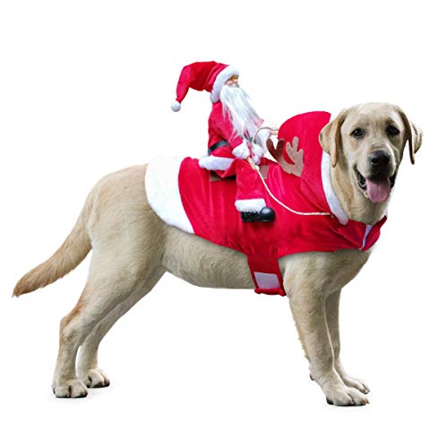 Idepet Hundekostüm Weihnachten, Hund Weihnachten Kostüm mit Santa Claus Reiten auf Haustier Katze Hundepullover Weihnachten Rot von Idepet