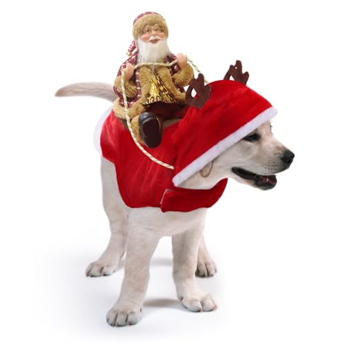 Idepet Hundekostüm Weihnachten, Hund Weihnachten Kostüm mit Santa Claus Reiten auf Haustier Katze Hundepullover Weihnachten Rot von Idepet