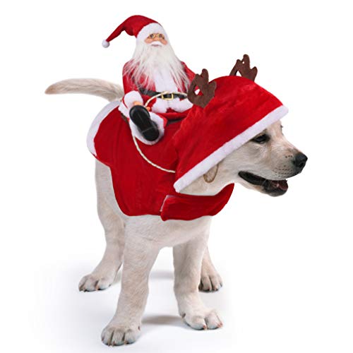Idepet Hundekostüm Weihnachten, Hund Weihnachten Kostüm mit Santa Claus Reiten auf Haustier Katze Hundepullover Weihnachten Rot von Idepet