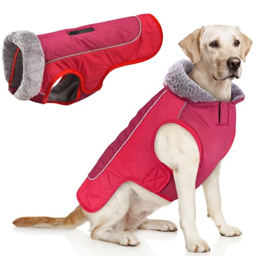Idepet Hundemantel warme Jacke, wasserdichter Haustiermantel Schneeanzug, reflektierende Winddichte Hundekleidung für kleine mittelgroße Hunde rot schwarz von Idepet