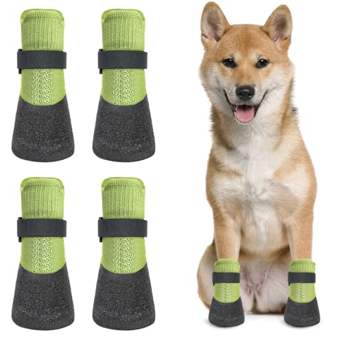 Idepet Hundesocken Anti-Rutsch Hundeschuhe Welpenpfotenschutz wasserdichte Haustierstiefel Outdoor Kleine Hundeschuhe 4 Stück Socken für kleine mittelgroße Hunde Chihuahua (Grün, 2XL) von Idepet