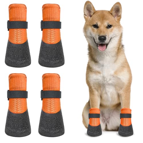 Idepet Hundesocken rutschfeste Hundeschuhe Welpen-Pfotenschutz wasserdichte Haustierstiefel im Freien Kleine Hundeschuhe Packung von 4 Socken für kleine mittlere Hunde von Idepet