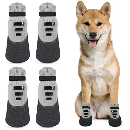 Idepet Hundesocken Anti-Rutsch Hundeschuhe Welpenpfotenschutz wasserdichte Haustierstiefel Outdoor Kleine Hundeschuhe 4 Stück Socken für kleine mittelgroße Hunde Chihuahua von Idepet