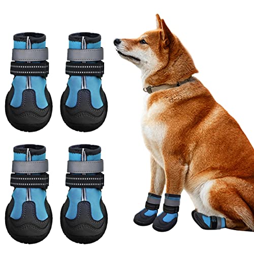 Idepet Hundestiefel Anti Rutsch Welpenschuhe wasserdichte Haustierschuhe Kleiner Hundepfotenschutz Reflektierende Katze Schneeschuhe 4PCS Hundeschutzstiefel Gummiwelpenschuhe von Idepet