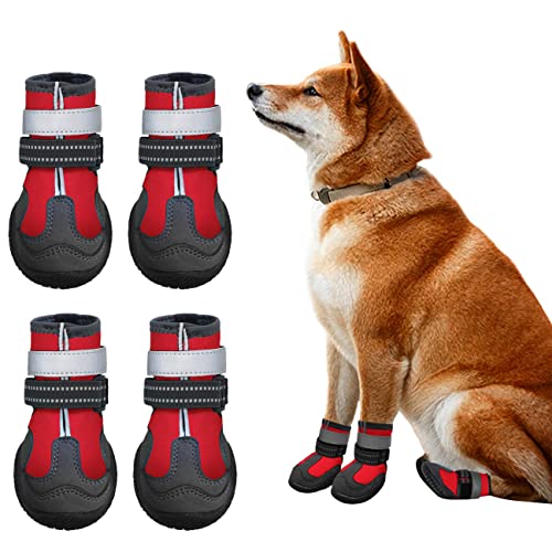 Idepet Hundestiefel Anti Rutsch Welpenschuhe wasserdichte Haustierschuhe Kleiner Hundepfotenschutz Reflektierende Katze Schneeschuhe 4PCS Hundeschutzstiefel Gummiwelpenschuhe von Idepet