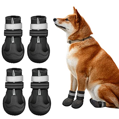 Idepet Hundestiefel Anti Rutsch Welpenschuhe wasserdichte Haustierschuhe Kleiner Hundepfotenschutz Reflektierende Katze Schneeschuhe 4PCS Hundeschutzstiefel Gummiwelpenschuhe von Idepet