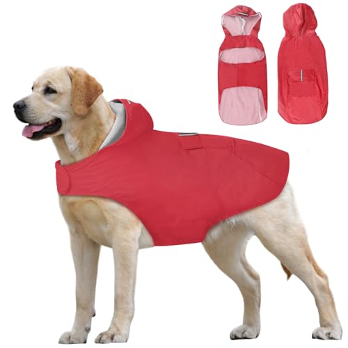 Idepet Regenmantel für Hunde mit Kragenloch Wasserdicht Reflektierend Winddicht Poncho Regenjacke mit Kapuze Hunde Regenschutz für kleine mittelgroße und große Hunde von Idepet