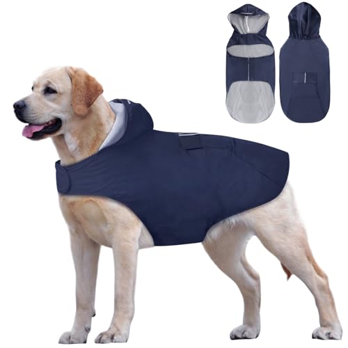 Idepet Regenmantel für Hunde mit Kragenloch Wasserdicht Reflektierend Winddicht Poncho Regenjacke mit Kapuze Hunde Regenschutz für kleine mittelgroße und große Hunde von Idepet