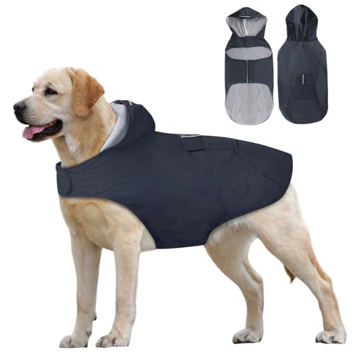 Idepet Regenmantel für Hunde mit Kragenloch Wasserdicht Reflektierend Winddicht Poncho Regenjacke mit Kapuze Hunde Regenschutz für kleine mittelgroße und große Hunde von Idepet