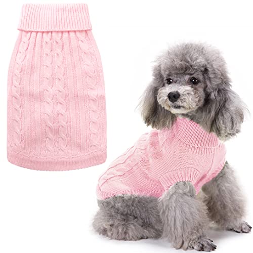 Idepet Rollkragenpullover für Hunde, klassischer Strickpullover, Größe L, Rosa von Idepet