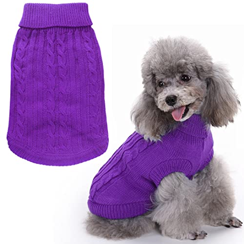 Idepet Rollkragenpullover für Hunde, klassischer Strickpullover, Größe M, Violett von Idepet