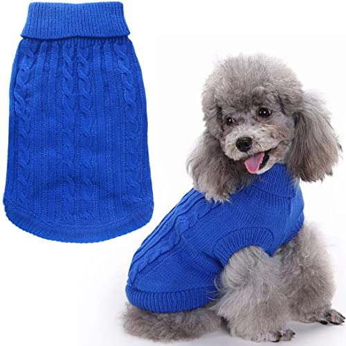 Idepet Rollkragenpullover für Hunde, klassischer Strickpullover, Größe XS, Blau von Idepet